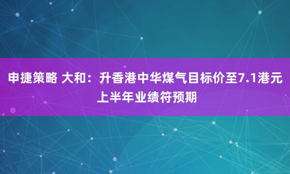 申捷策略 大和：升香港中华煤气目标价至7.1港元 上半年业绩符预期